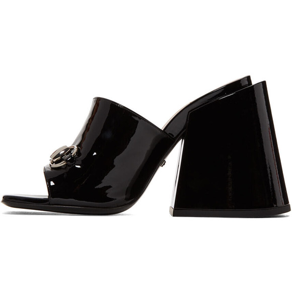 Gucci Lexi 105 Black Patent Horsebit Backless Sandal Mule Block Heel Pump 35 - Picture 4 of 12